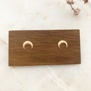Crescent Moon Stud Earrings Rose Gold